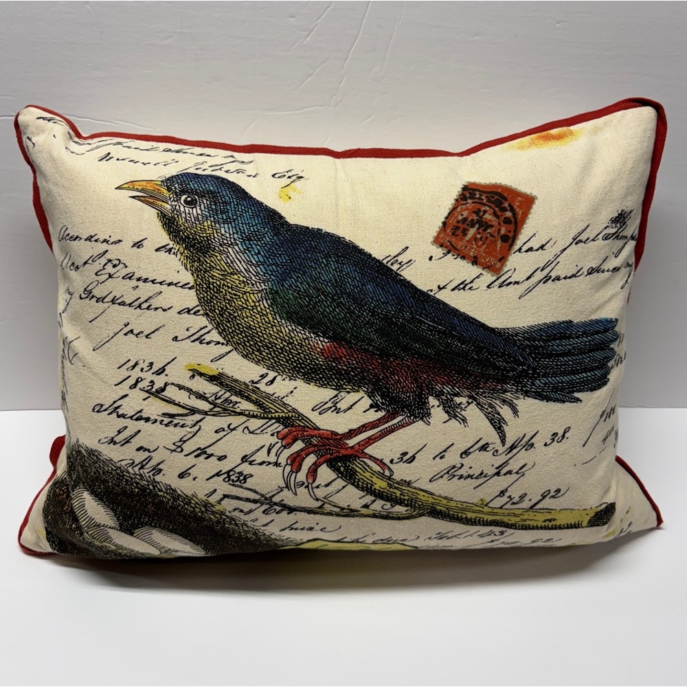 Newport Down Fill Bird Pillow 100% Cotton 14x20” French Country Cottage Decor